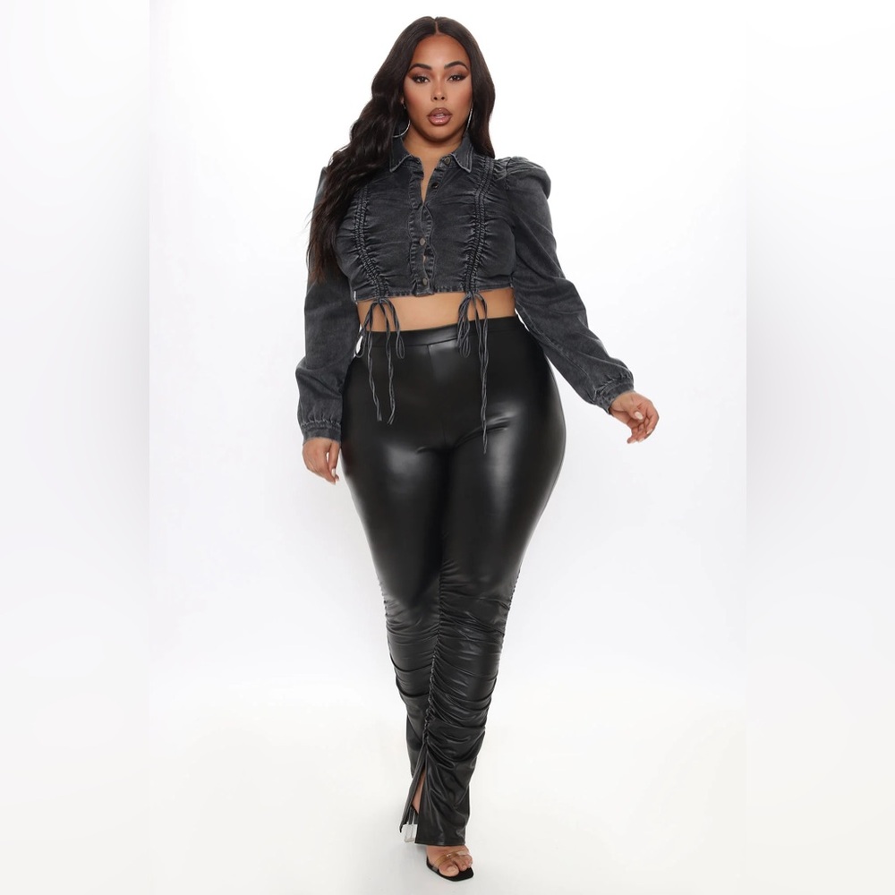Fashion Nova Serves You Tight Faux Leather Stacked Legging - Black, Size XL, NWT